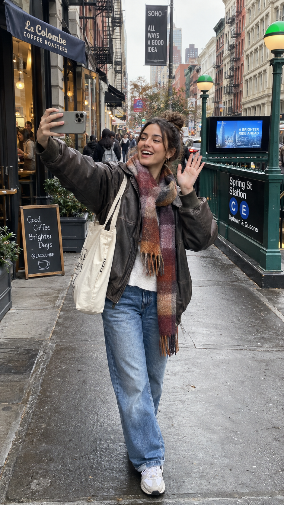 A person filming an everyday street scene